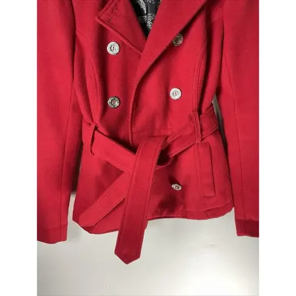 Vintages G By Guess Red Button Up Wool Blend Peacoat Small